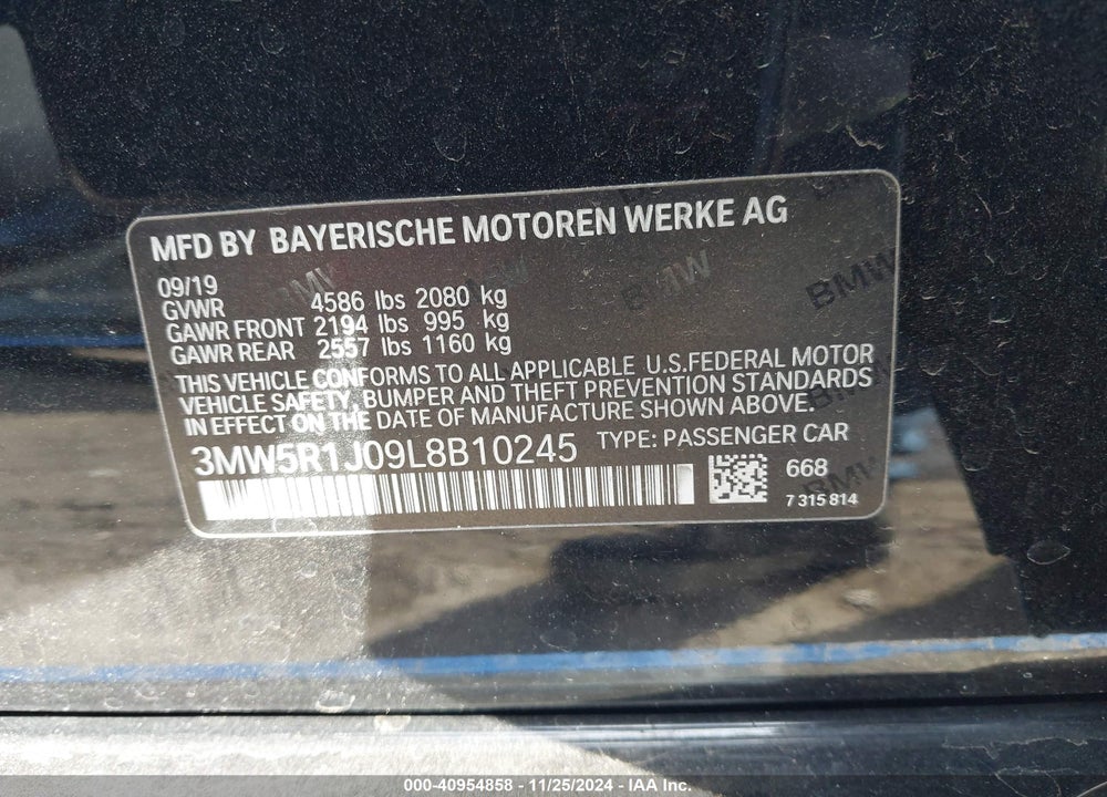 2020 BMW 330I VIN: 3MW5R1J09L8B10245