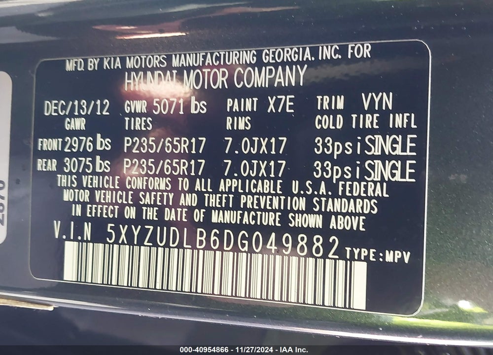 2013 HYUNDAI SANTA FE SPORT VIN: 5XYZUDLB6DG049882
