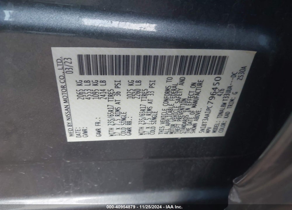 2023 NISSAN ROGUE S FWD VIN: 5N1BT3AA1PC796450