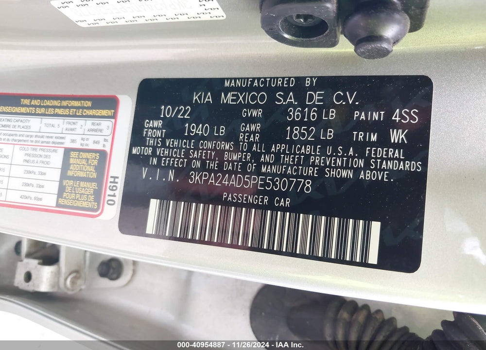 2023 KIA RIO VIN: 3KPA24AD5PE530778