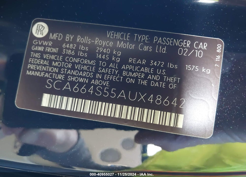 2010 ROLLS-ROYCE GHOST VIN: SCA664S55AUX48642