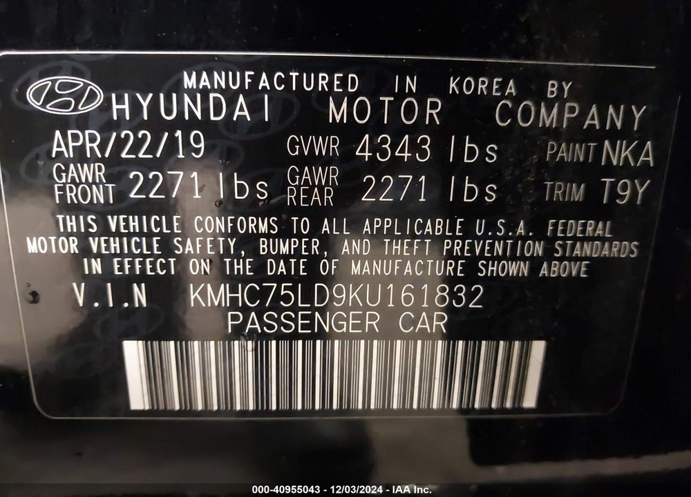 2019 HYUNDAI IONIQ PLUG-IN HYBRID LIMITED VIN: KMHC75LD9KU161832