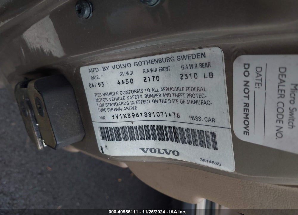 1995 VOLVO 960 VIN: YV1KS9618S1071476