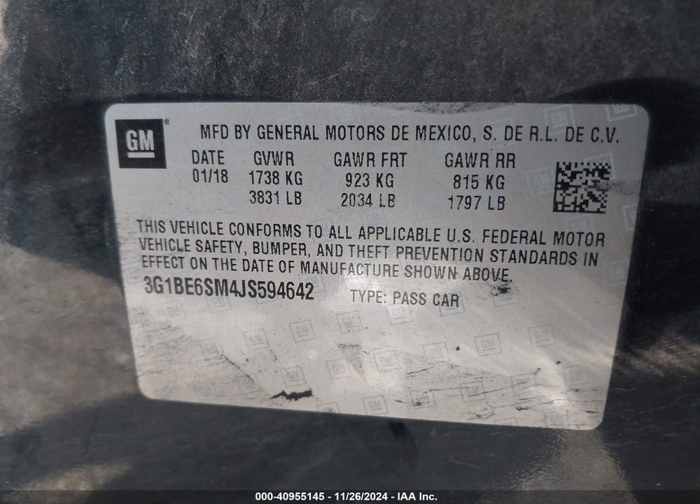 2018 CHEVROLET CRUZE VIN: 3G1BE6SM4JS594642
