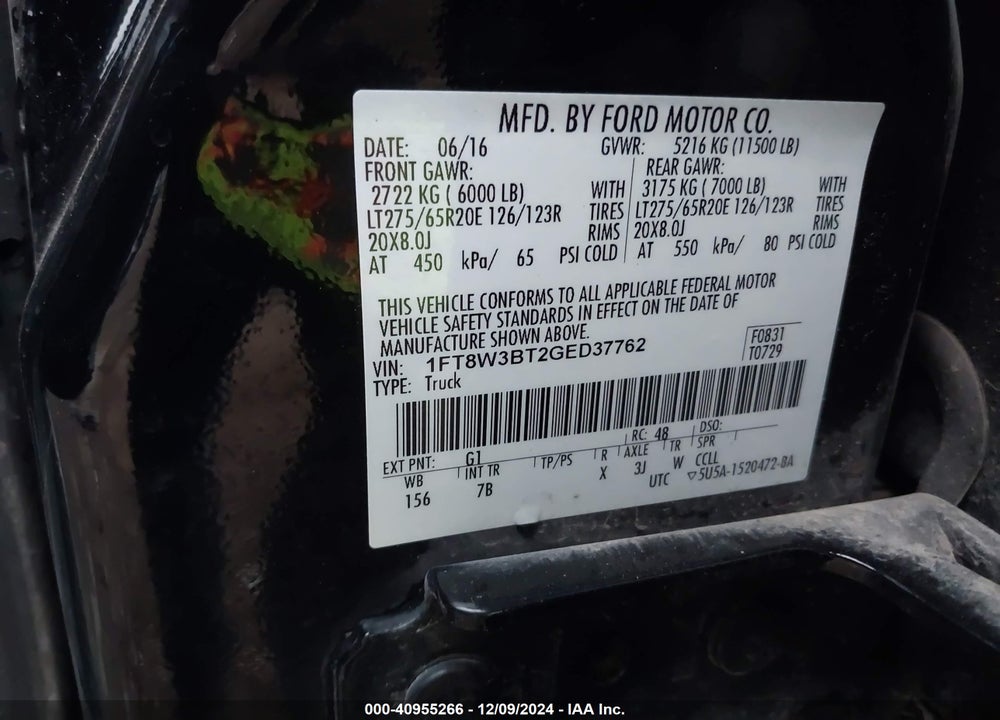 2016 FORD F-350 LARIAT VIN: 1FT8W3BT2GED37762