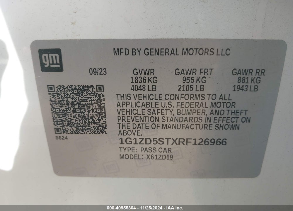 2024 CHEVROLET MALIBU FWD 1LT VIN: 1G1ZD5STXRF126966
