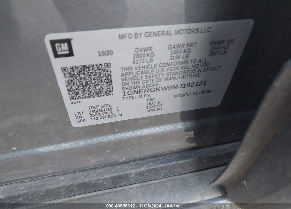 2021 CHEVROLET TRAVERSE FWD LT CLOTH VIN: 1GNERGKW9MJ102121