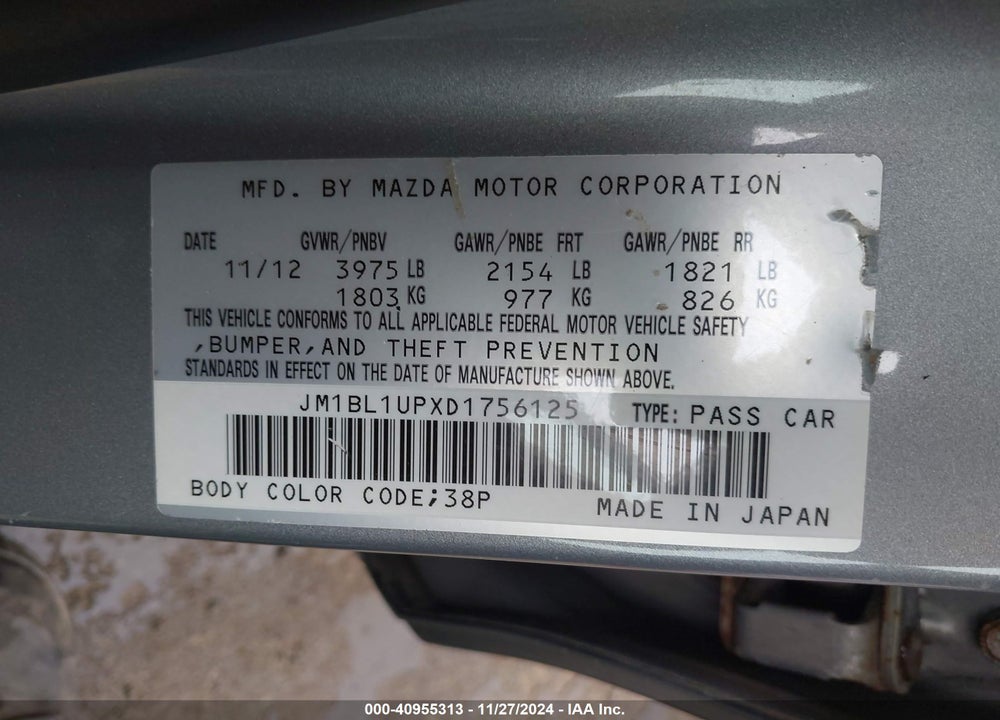 2013 MAZDA 3 I SPORT VIN: JM1BL1UPXD1756125