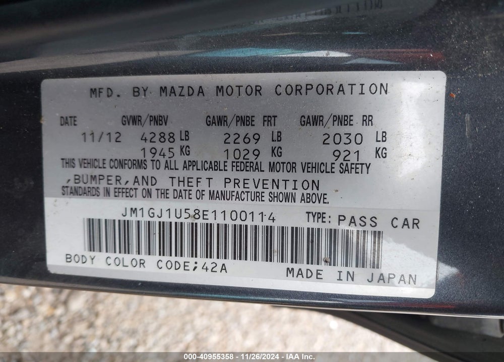 2014 MAZDA 6 I SPORT VIN: JM1GJ1U58E1100114