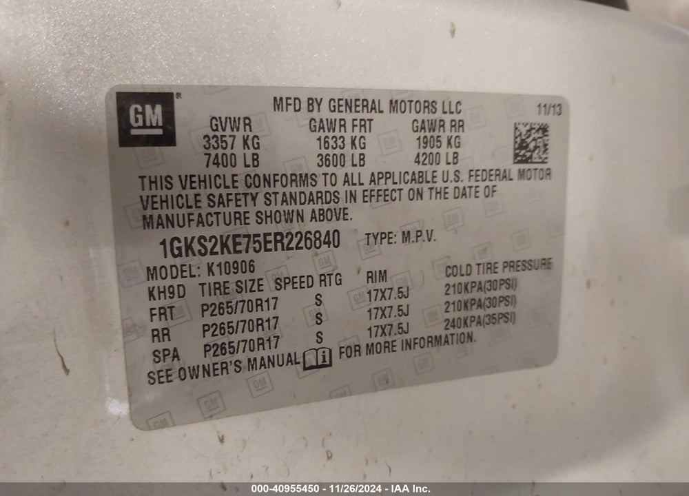 2014 GMC YUKON XL 1500 SLT VIN: 1GKS2KE75ER226840