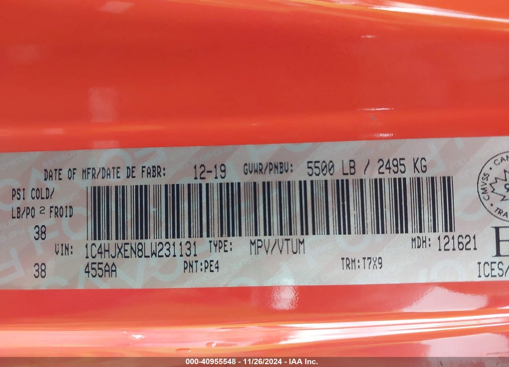2020 JEEP WRANGLER UNLIMITED SAHARA VIN: 1C4HJXEN8LW231131