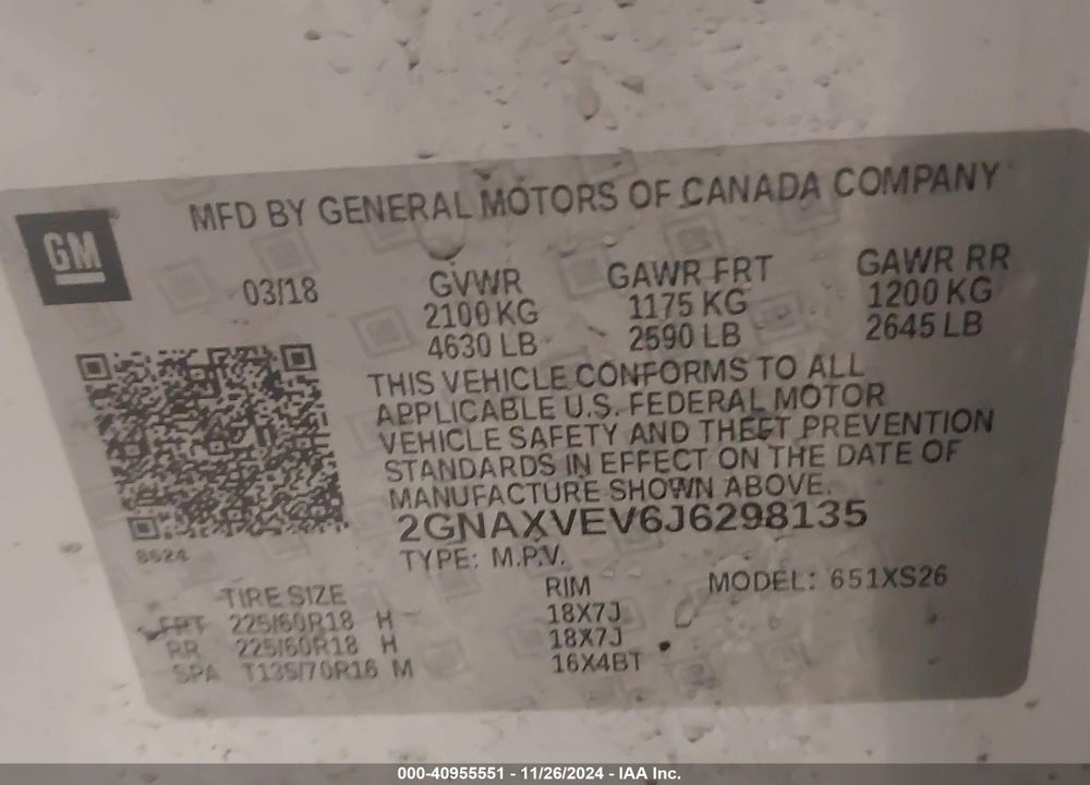 2018 CHEVROLET EQUINOX PREMIER VIN: 2GNAXVEV6J6298135