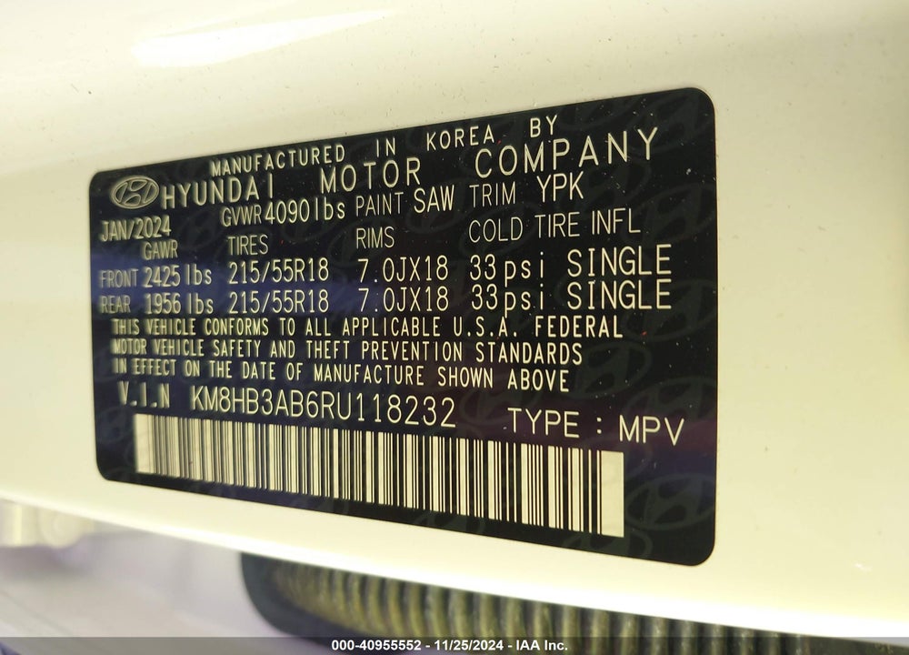 2024 HYUNDAI KONA SEL VIN: KM8HB3AB6RU118232