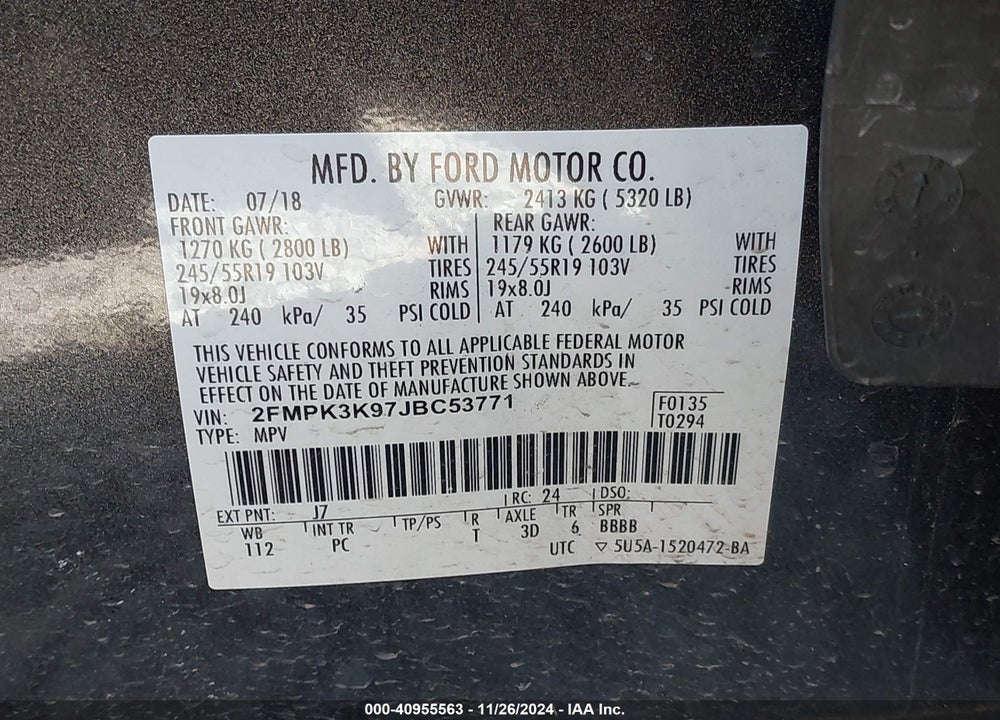 2018 FORD EDGE TITANIUM VIN: 2FMPK3K97JBC53771