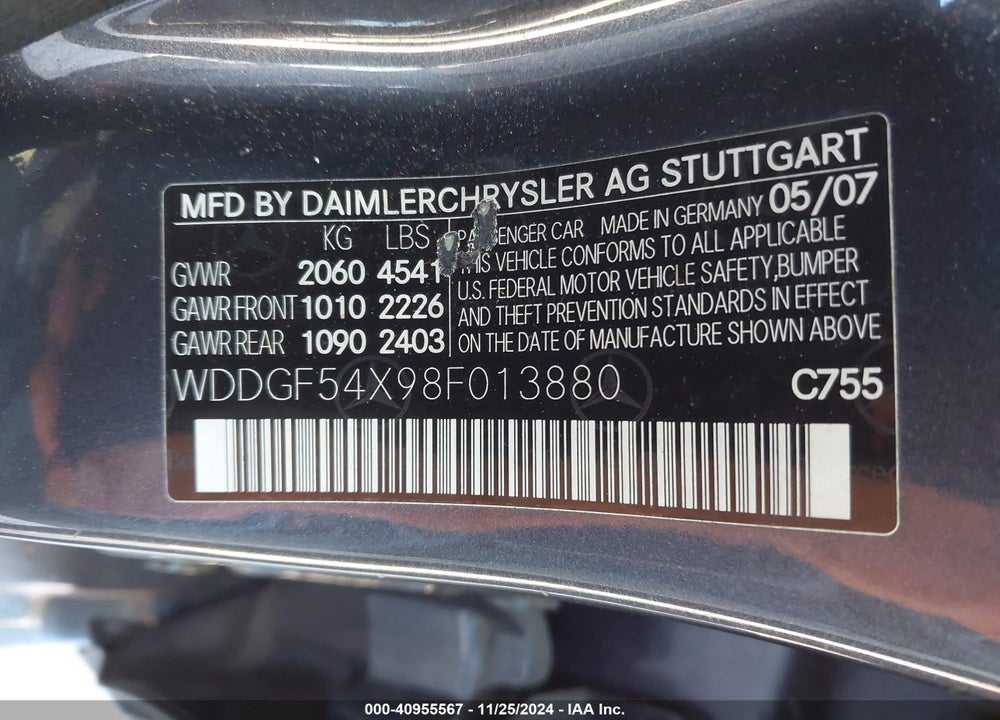 2008 MERCEDES-BENZ C 300 LUXURY/SPORT VIN: WDDGF54X98F013880