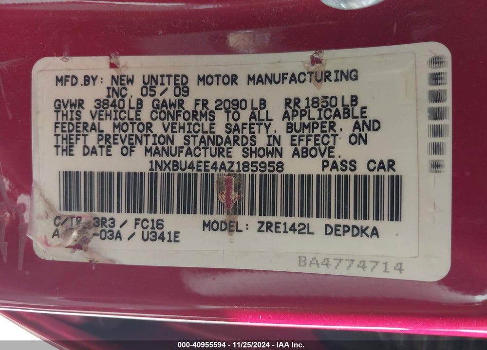 2010 TOYOTA COROLLA LE VIN: 1NXBU4EE4AZ185958