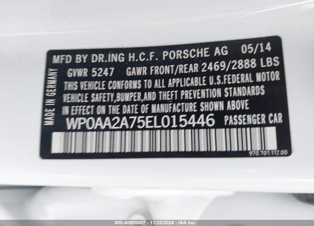 2014 PORSCHE PANAMERA 4 VIN: WP0AA2A75EL015446