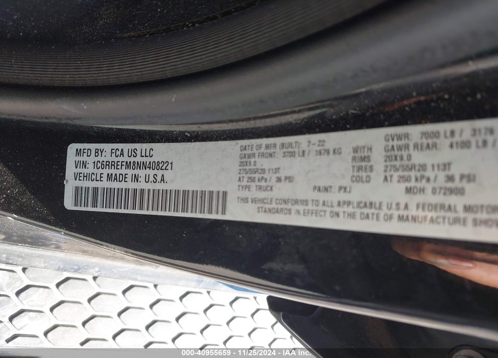 2022 RAM 1500 VIN: 1C6RREFM8NN408221