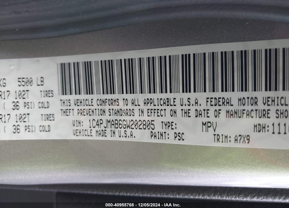 2016 JEEP CHEROKEE SPORT VIN: 1C4PJMAB6GW202805