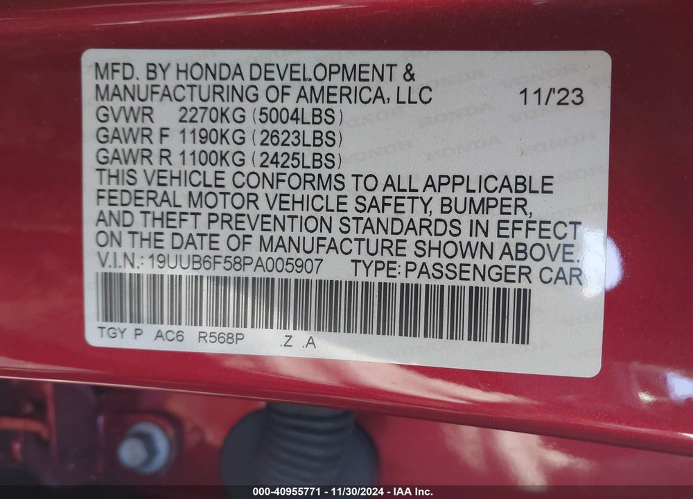 2023 ACURA TLX VIN: 19UUB6F58PA005907