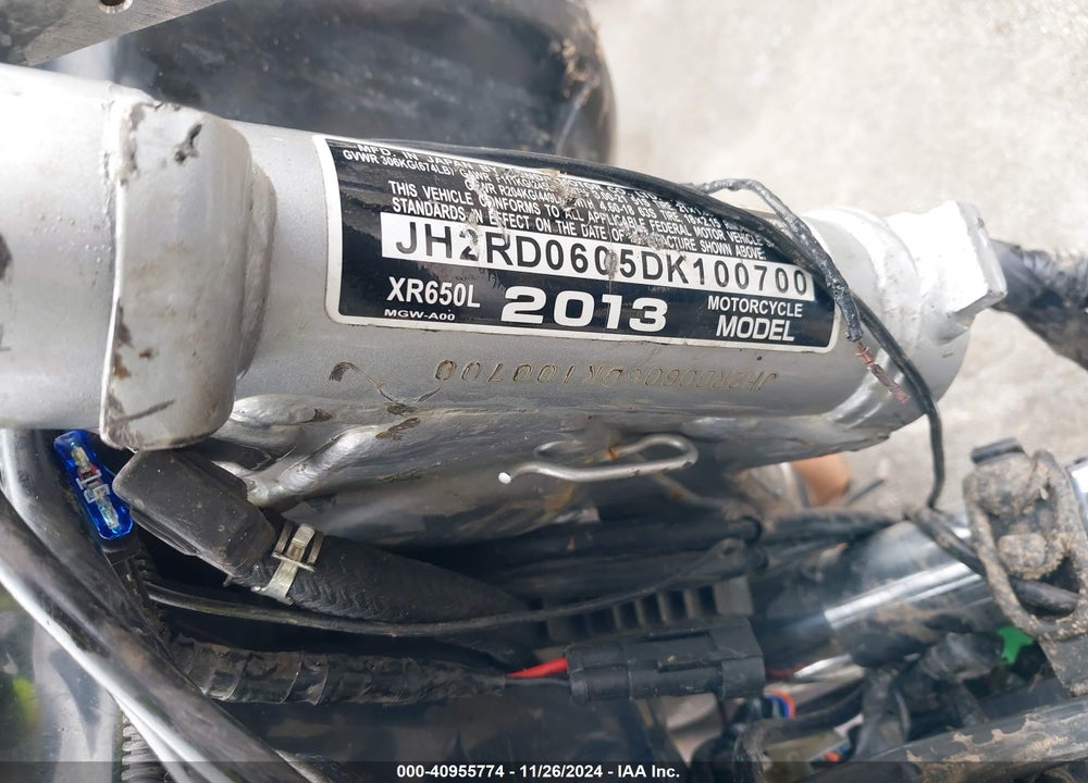 2013 HONDA XR650 L VIN: JH2RD0605DK100700