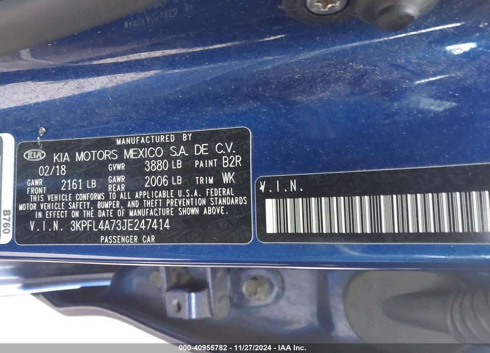 2018 KIA FORTE VIN: 3KPFL4A73JE247414