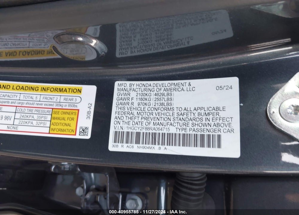 2024 HONDA ACCORD HYBRID TOURING VIN: 1HGCY2F88RA064715
