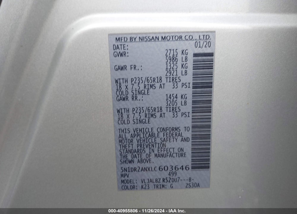 2020 NISSAN PATHFINDER S 2WD VIN: 5N1DR2ANXLC603646