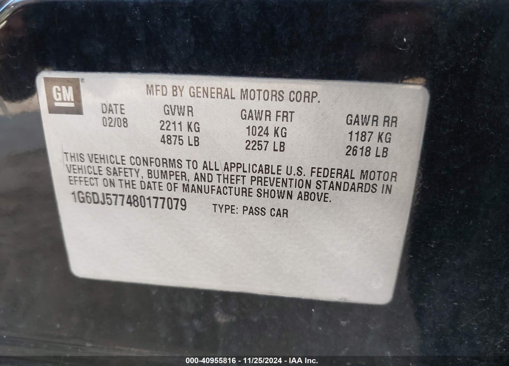 2008 CADILLAC CTS STANDARD VIN: 1G6DJ577480177079