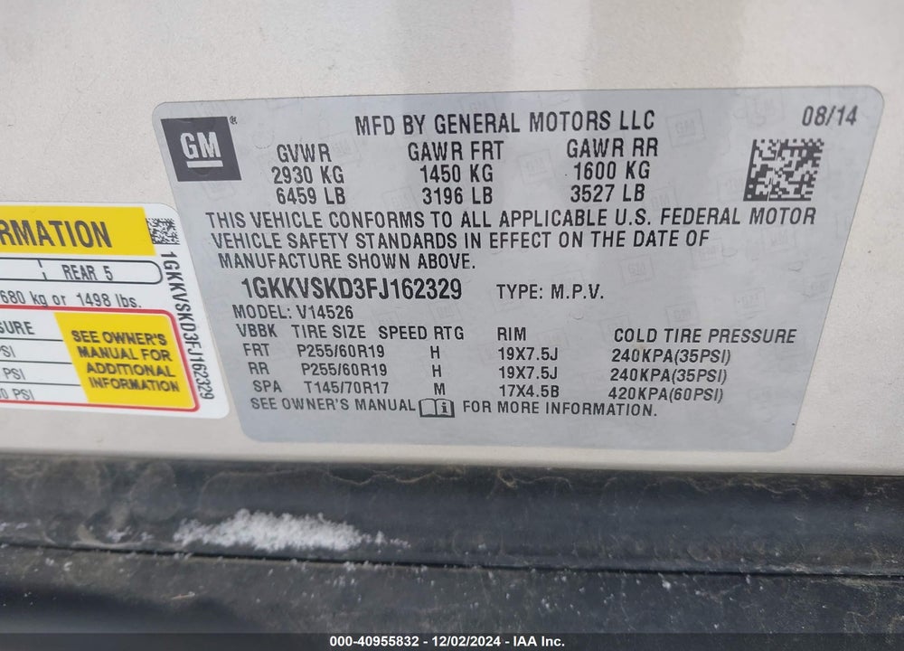 2015 GMC ACADIA SLT-2 VIN: 1GKKVSKD3FJ162329