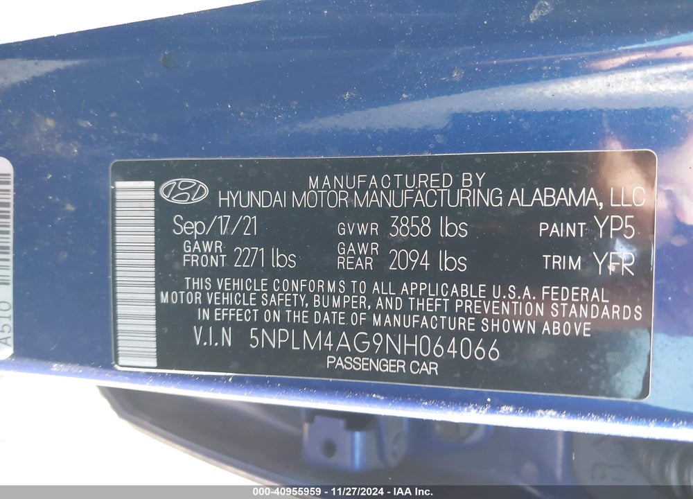 2022 HYUNDAI ELANTRA VIN: 5NPLM4AG9NH064066