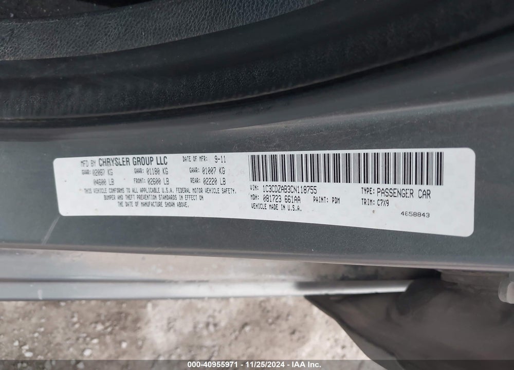 2012 DODGE AVENGER SE VIN: 1C3CDZAB3CN118755