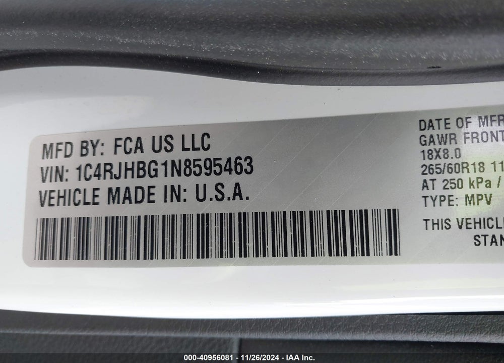 2022 JEEP GRAND CHEROKEE LIMITED 4X4 VIN: 1C4RJHBG1N8595463