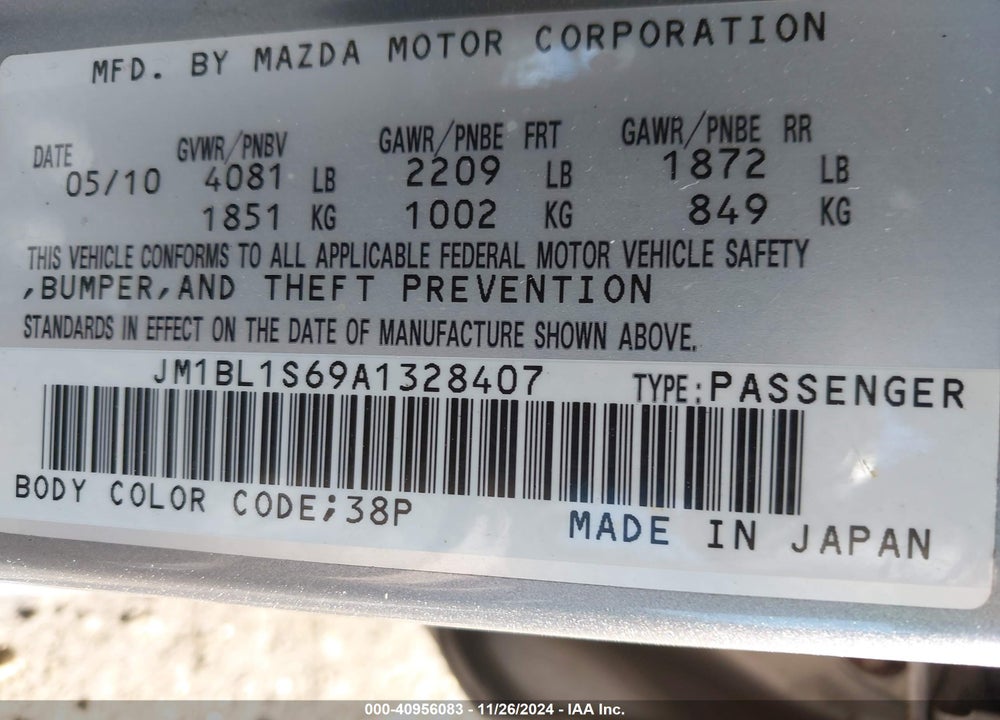 2010 MAZDA 3 S SPORT VIN: JM1BL1S69A1328407