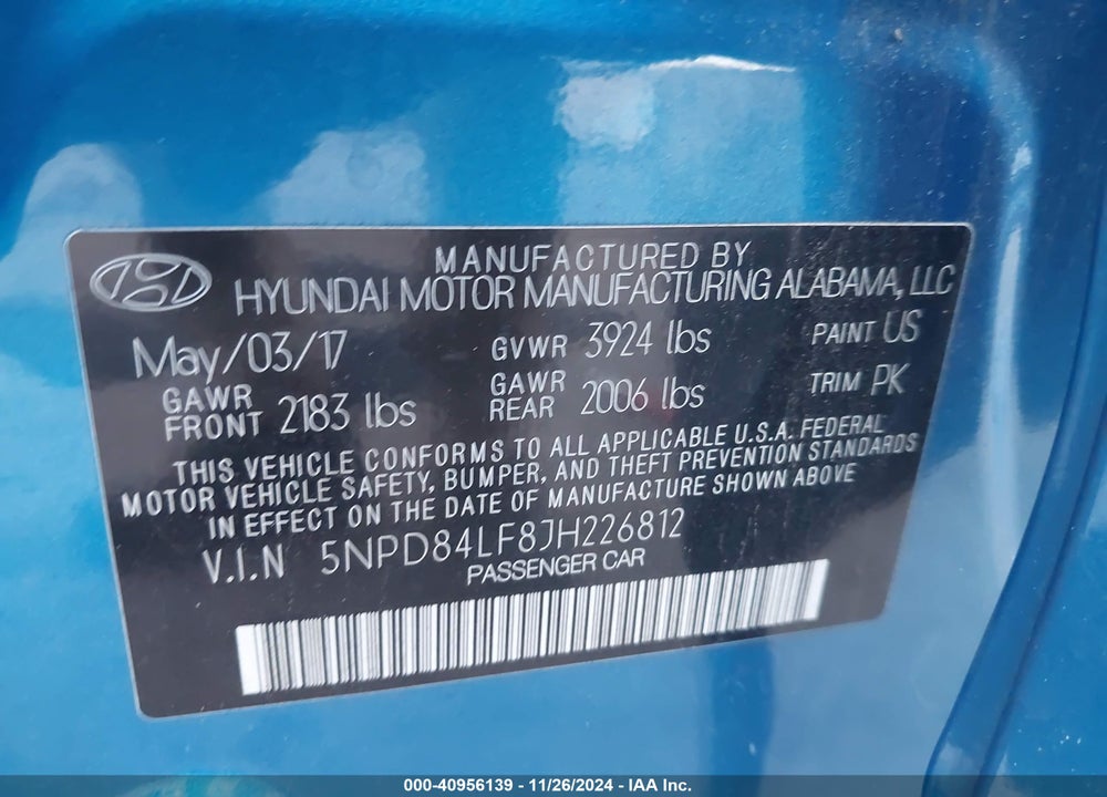 2018 HYUNDAI ELANTRA SEL VIN: 5NPD84LF8JH226812