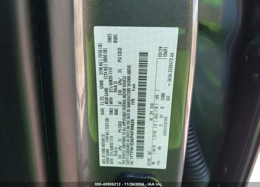 2023 FORD F-150 VIN: 1FTFW1E86PKF89826