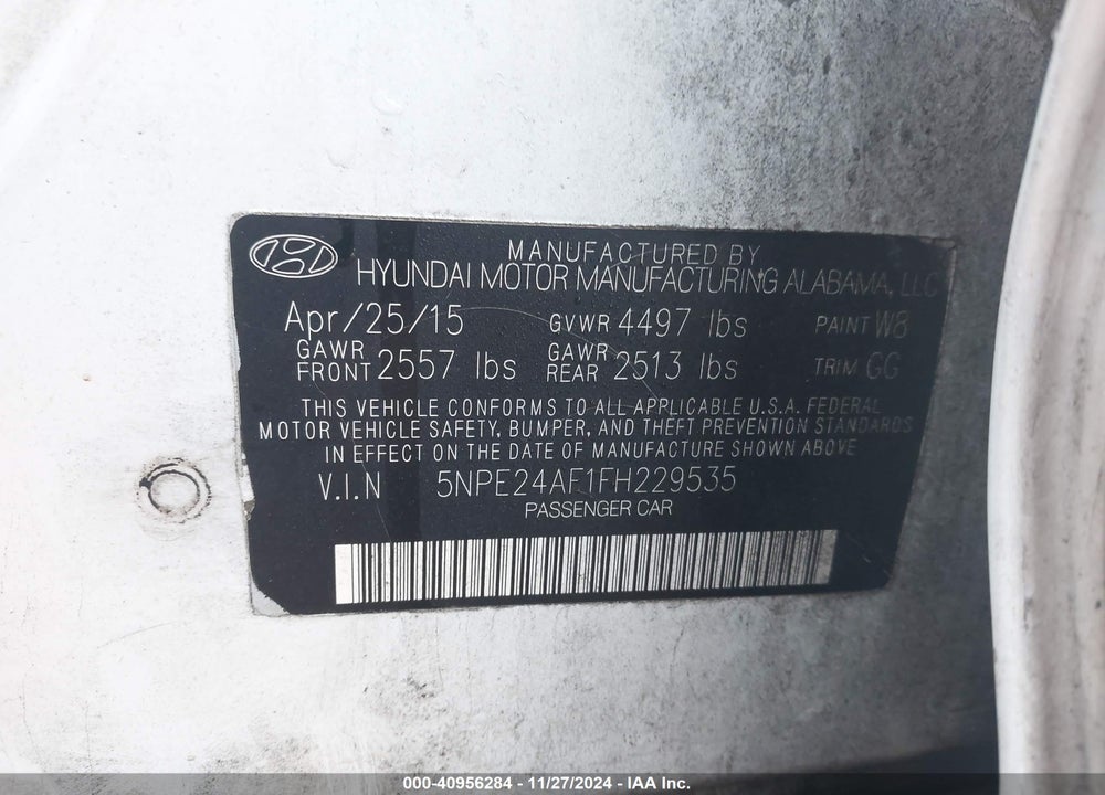 2015 HYUNDAI SONATA SE VIN: 5NPE24AF1FH229535