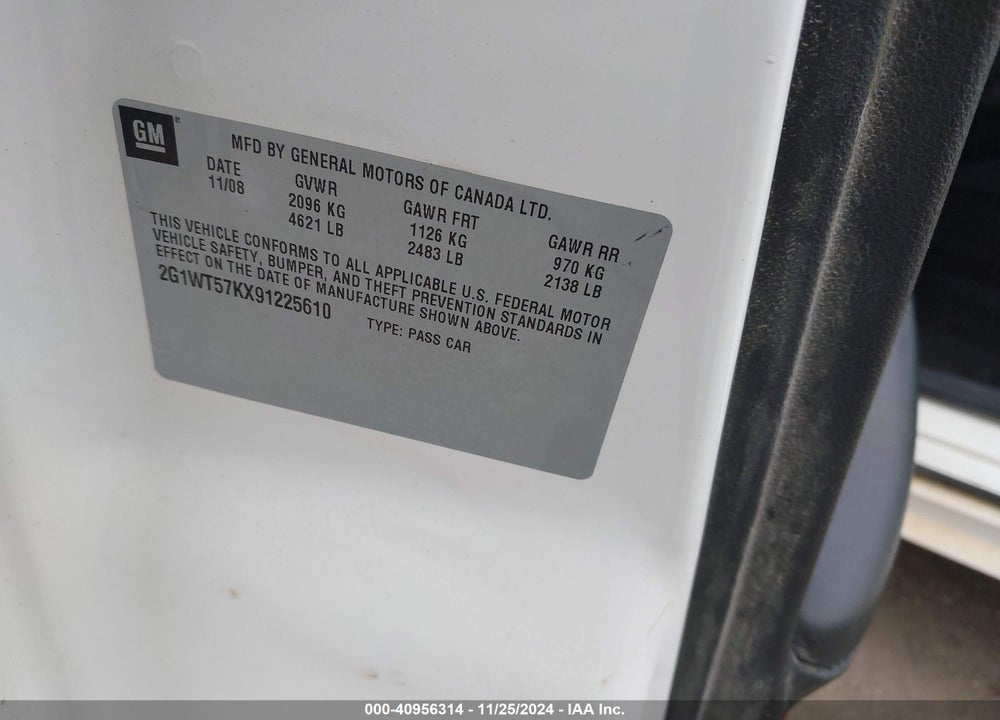 2009 CHEVROLET IMPALA VIN: 2G1WT57KX91225610