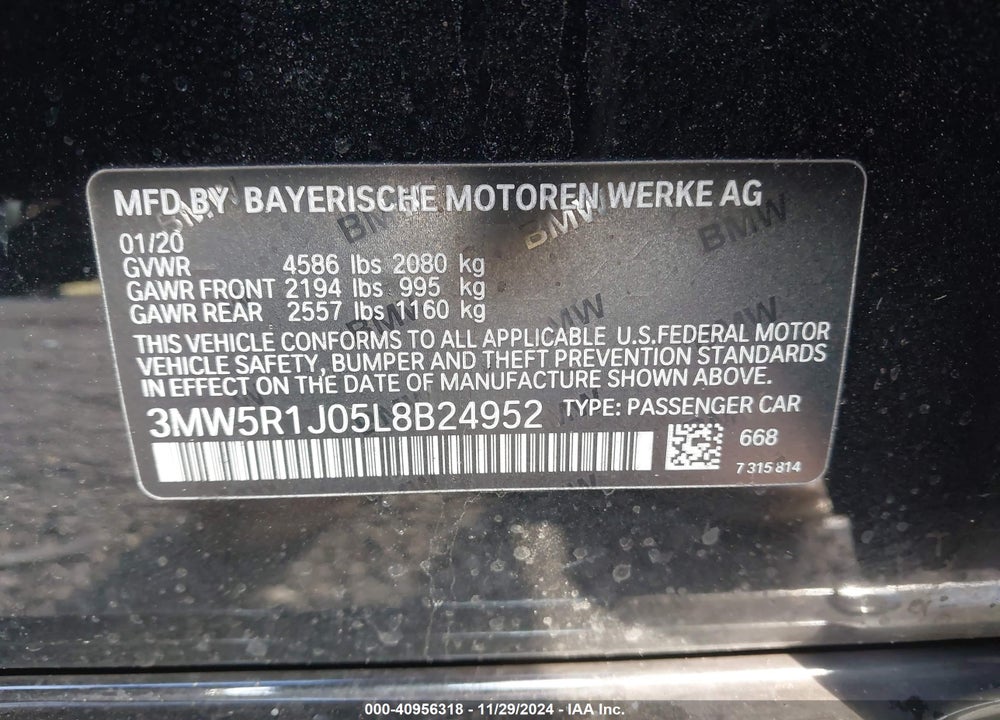 2020 BMW 330I VIN: 3MW5R1J05L8B24952