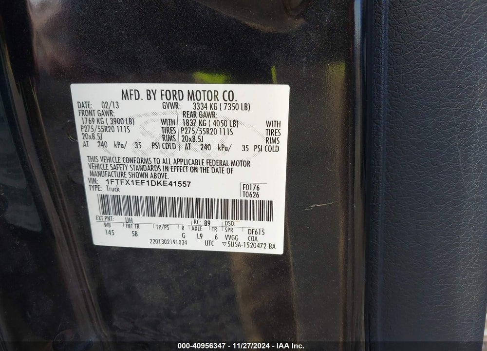 2013 FORD F-150 FX4 VIN: 1FTFX1EF1DKE41557