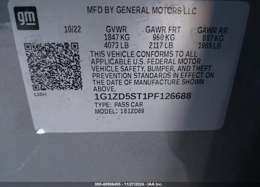 2023 CHEVROLET MALIBU FWD 1LT VIN: 1G1ZD5ST1PF126688