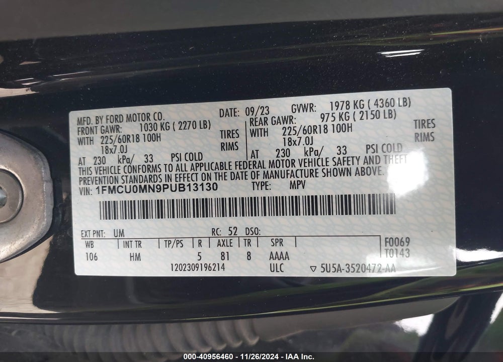 2023 FORD ESCAPE ST LINE VIN: 1FMCU0MN9PUB13130