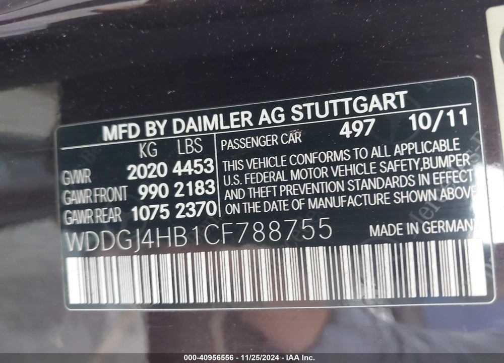 2012 MERCEDES-BENZ C 250 VIN: WDDGJ4HB1CF788755