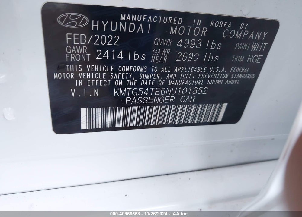 2022 GENESIS G70 VIN: KMTG54TE6NU101852