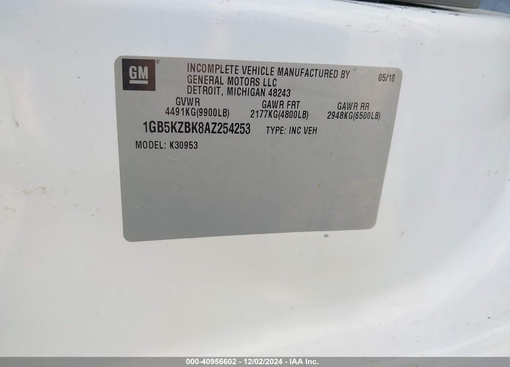 2010 CHEVROLET SILVERADO 3500HD WORK TRUCK VIN: 1GB5KZBK8AZ254253