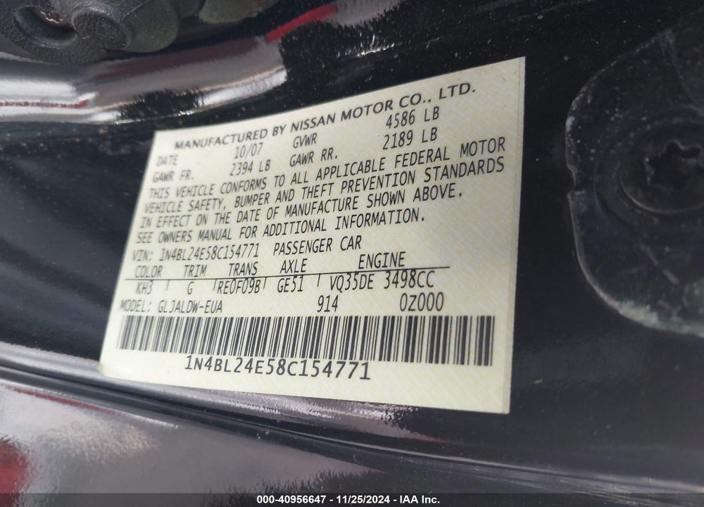 2008 NISSAN ALTIMA 3.5 SE VIN: 1N4BL24E58C154771