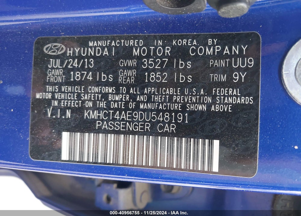 2013 HYUNDAI ACCENT GLS VIN: KMHCT4AE9DU548191