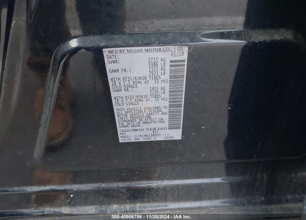 2019 INFINITI QX60 PURE VIN: 5N1DL0MM3KC568360