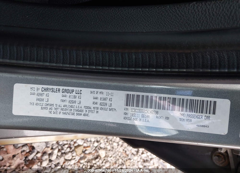 2012 CHRYSLER 200 TOURING VIN: 1C3CCBBB2CN146538