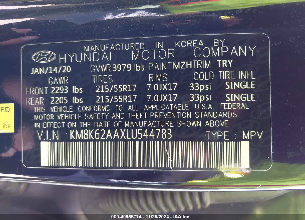 2020 HYUNDAI KONA SEL PLUS VIN: KM8K62AAXLU544783